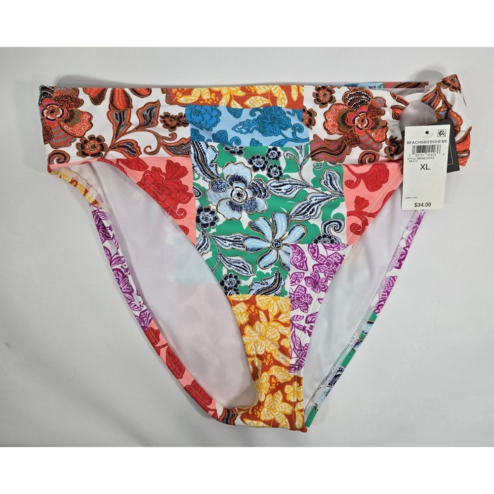 Bar III Beachside Boheme Womens XL High Rise Bikini Bottom New